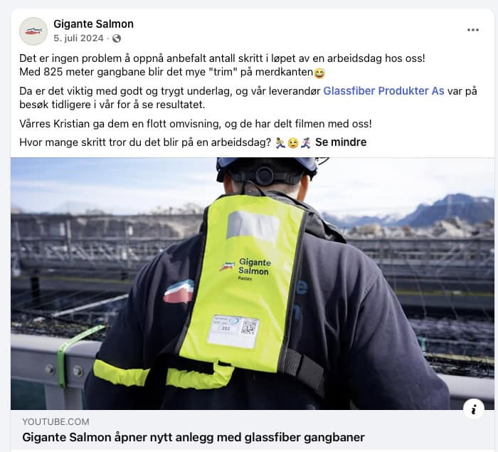Gigante Salmon åpner nytt anlegg med glassfiber gangbaner