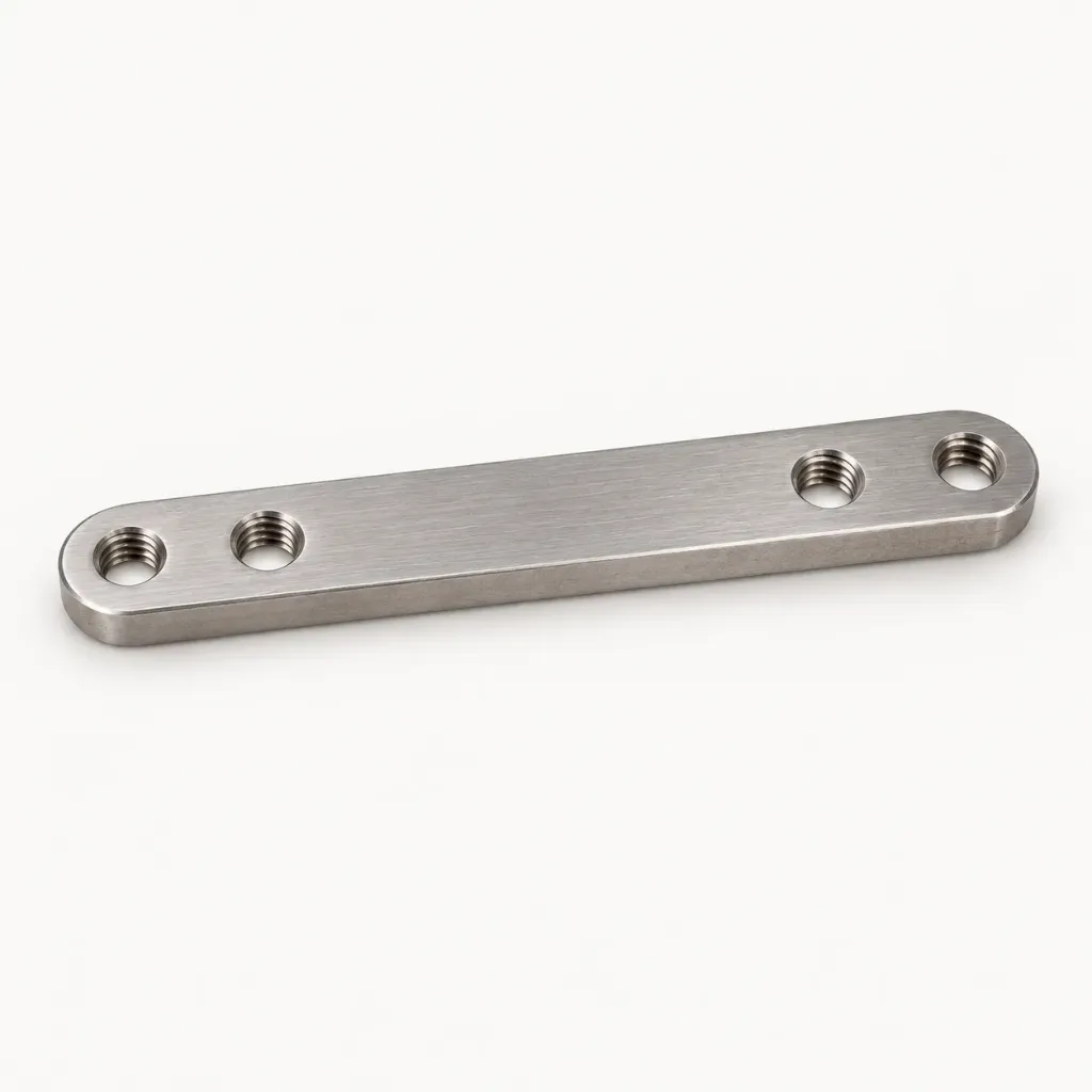 [11458] Sparkelist, FS2, rett stang med 4 stk M8 gjengehull, 105x13x6 mm, rustfritt stål